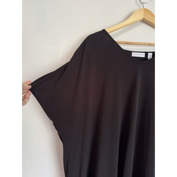 Susan Graver Womens 3X Black Liquid Knit Tunic Top Dolman Sleeves Quiet Luxury - Picture 3 of 8